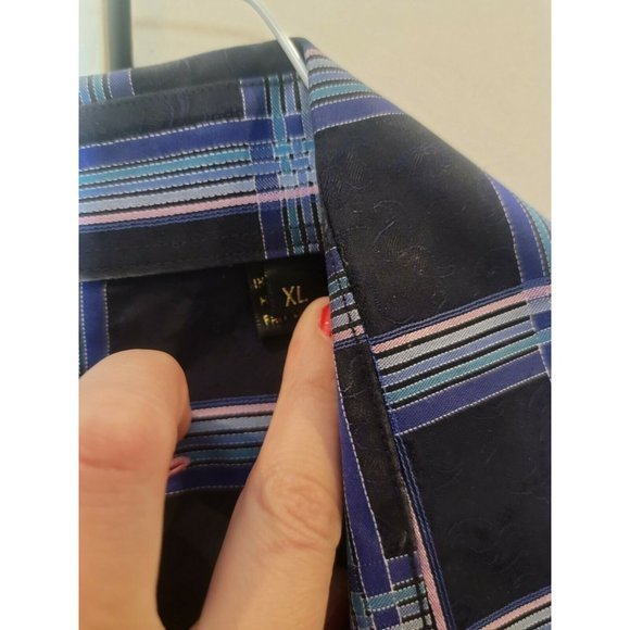 Men Bugatchi Uomo XL Shirt Navy Blue, Pink Square - Picture 4 of 9